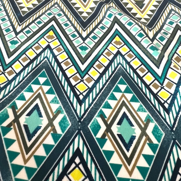 Aryeh Anthropologie Sz Small Geometric  Shift Dress Green Blue Flare Sleeve - Picture 6 of 7